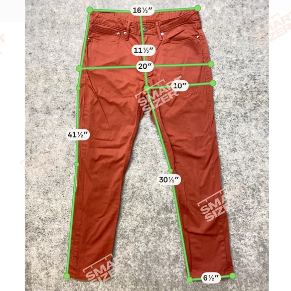 Levis 511 Slim Fit Pants Mens 34x32 Burnt Orange Chino 5-Pocket gusset crotch - Picture 9 of 10